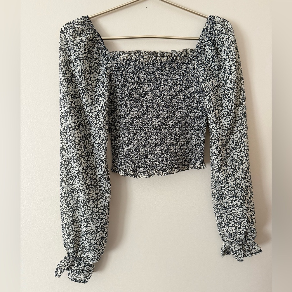 Elegant Black and White Floral Blouse